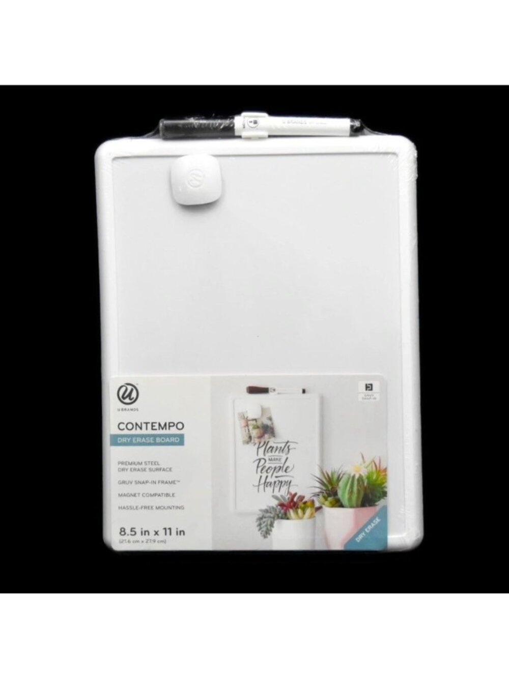 U Brands 8.5"x11" Magnetic Dry Erase Board White Contempo Frame New